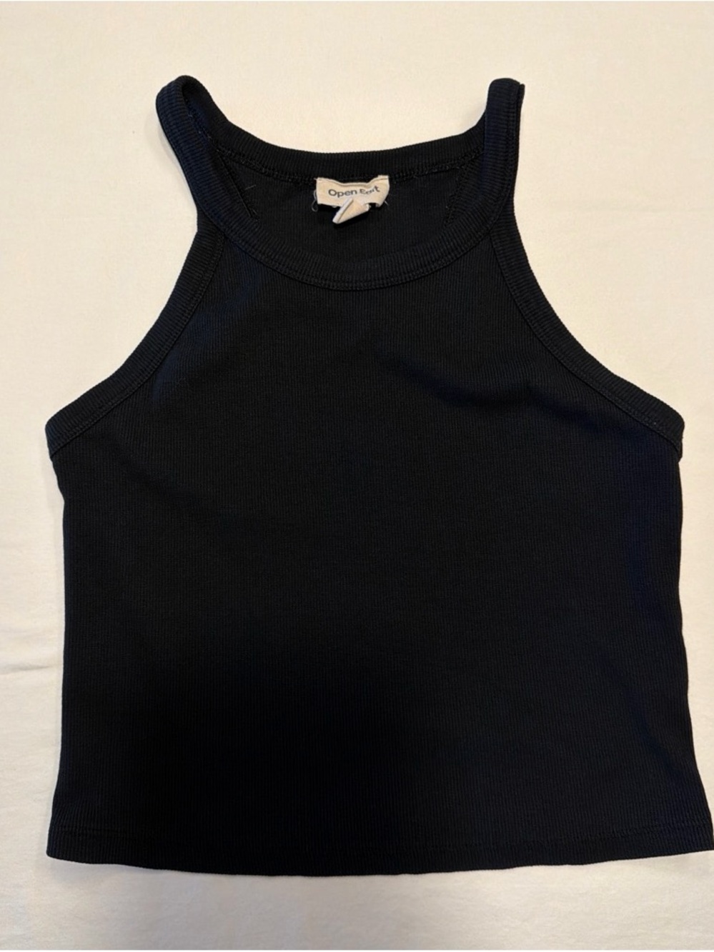 Open Edit Black Ribbed High-Neck Tank - Women's